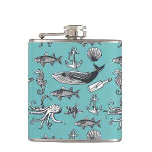 All Of The Sea Pattern Hip Flask