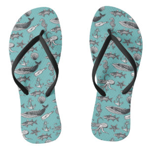 All Of The Sea Pattern Jandals