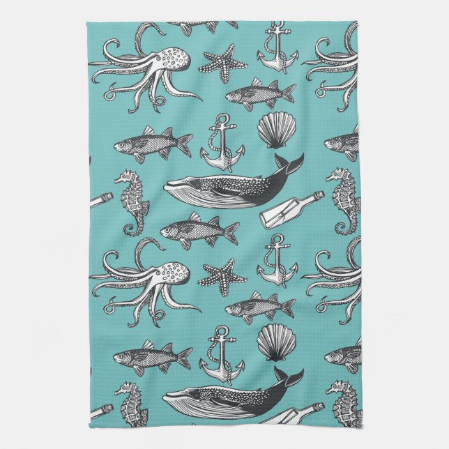 All Of The Sea Pattern Tea Towel (Vertical)