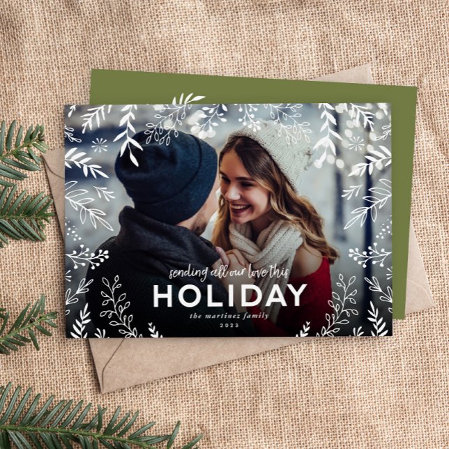 All Our Love Botanical Overlay Photo Holiday Card (Creator Uploaded)