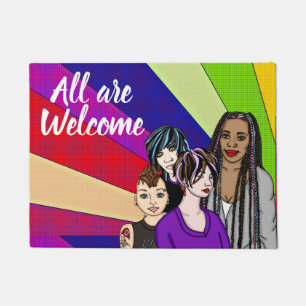 All our Welcome   Colourful Diverse Pop Art Doormat