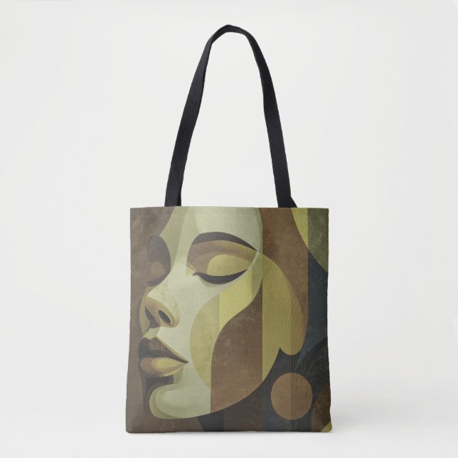 All-Over Abstract Face Shoulder Tote Bag (Front)