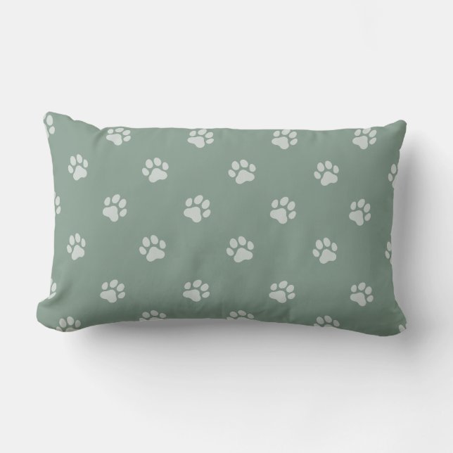 All Over Animal Paw Print Sage Green Lumbar Cushion (Front)