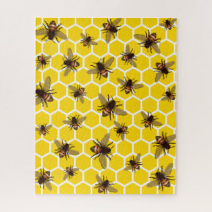 All Over Bees on Honeycomb Design Jigsaw Puzzle