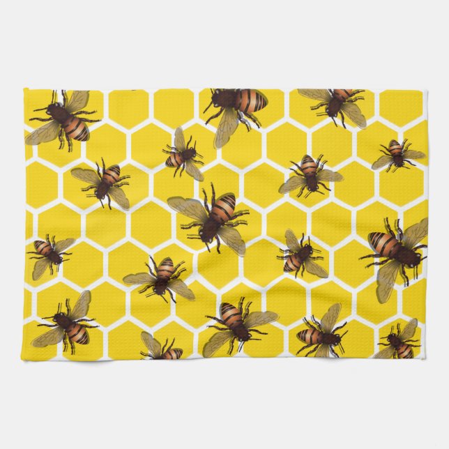 All Over Bees on Honeycomb Kitchen Towel (Horizontal)