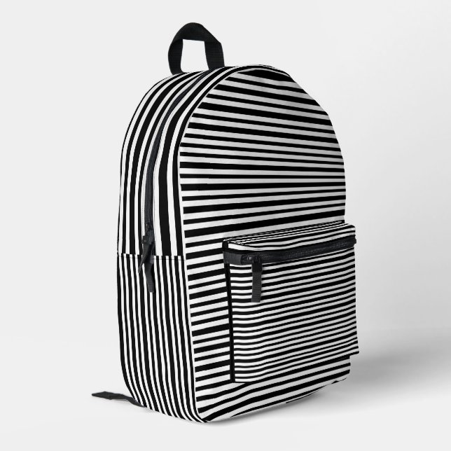 All Over Black And White Stripes Printed Backpack (Back Corner Left)