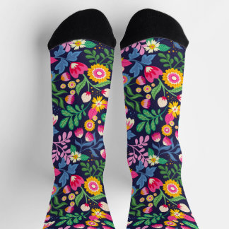 All Over Black Background With Flowers Socks