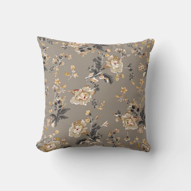 All over flowers pattern on brown backgroundflower cushion (Front)