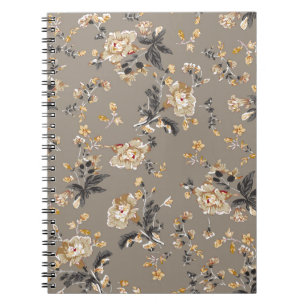 All over flowers pattern on brown backgroundflower notebook