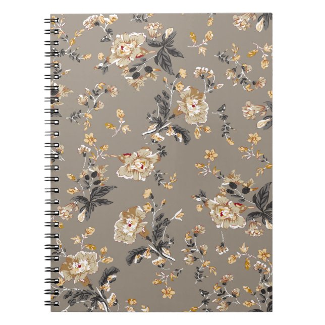 All over flowers pattern on brown backgroundflower notebook (Front)