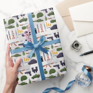 All-Over Military Gear Wrapping Paper