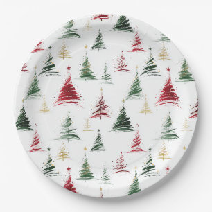 All Over Minimalist Christmas Tree Pattern Paper Plate