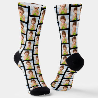 All Over One Photo Collage Cute Pattern Black Socks