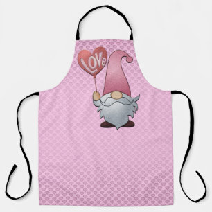 All-Over Pink on Pink Hearts Gnome Kitchen Apron