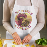 All-Over Print Apron<br><div class="desc">Celebrate your faith with vibrant style using this bold and colorful DeColores Cursillo design! Featuring a striking retro-inspired rooster illustration in warm sunset hues of red, gold, and orange, this graphic is perfect for anyone involved in the Cursillo Movement or who embraces the joyful spirit of DeColores. The vintage circle...</div>