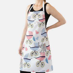 All Over Print Apron Baby Stork Stroller Elephant 
