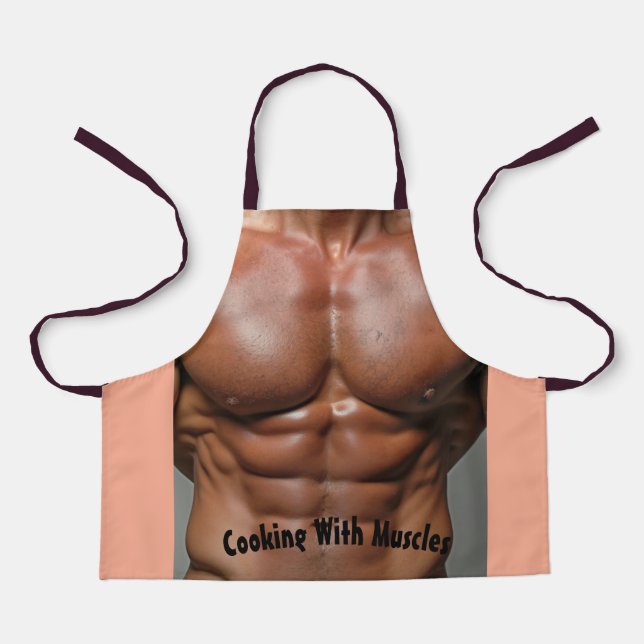 All-Over Print Apron Cooking With Muscles – Flavou (Front)