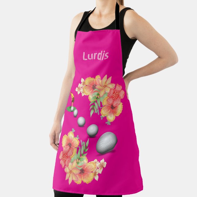 All Over Print Apron Floral Golfer Sports Hot Pink (Insitu)