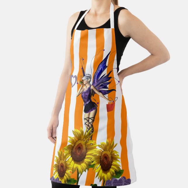 All Over Print Apron Orange Stripe Sunflower Fairy (Insitu)