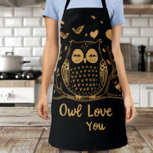 All-Over Print Apron Owl Black Gold