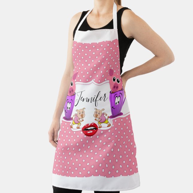 All Over Print Apron Pink Pigs Hearts (Insitu)