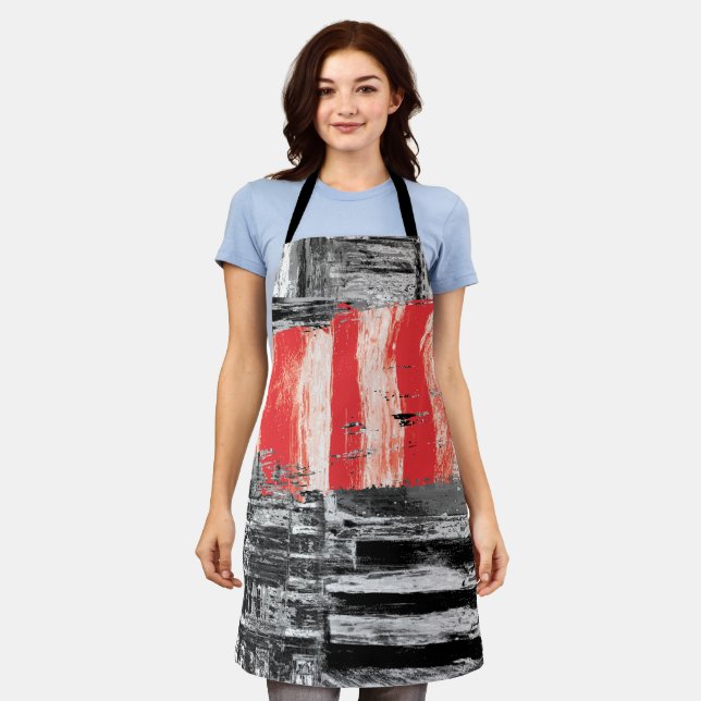 All-Over Print Apron – Red Pulse Abstract Design (Worn)