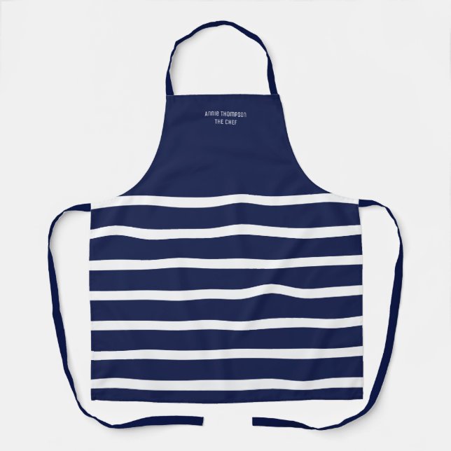 All-Over Print Apron striped navy blue (Front)