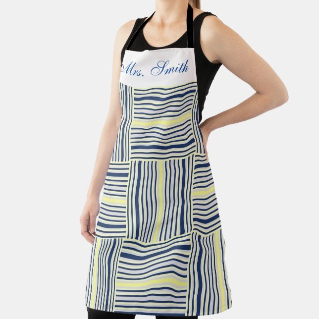 All Over Print Apron Yellow Blue Stripe (Insitu)