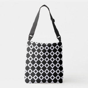 All-Over-Print Black and White Diamond Pattern Crossbody Bag