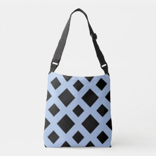 All-Over-Print Black Diamonds on Light Blue Crossbody Bag