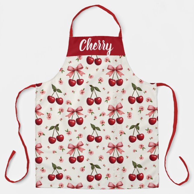 All Over Print Cherries & Bows Apron (Front)