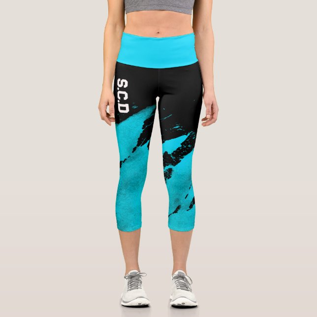  All Over Print Custom Capri Leggings Brushy Cyan  (Front)