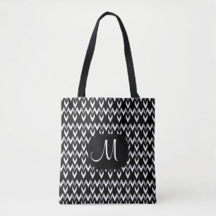All Over Print Gold, White & Black Chevron Design Tote Bag