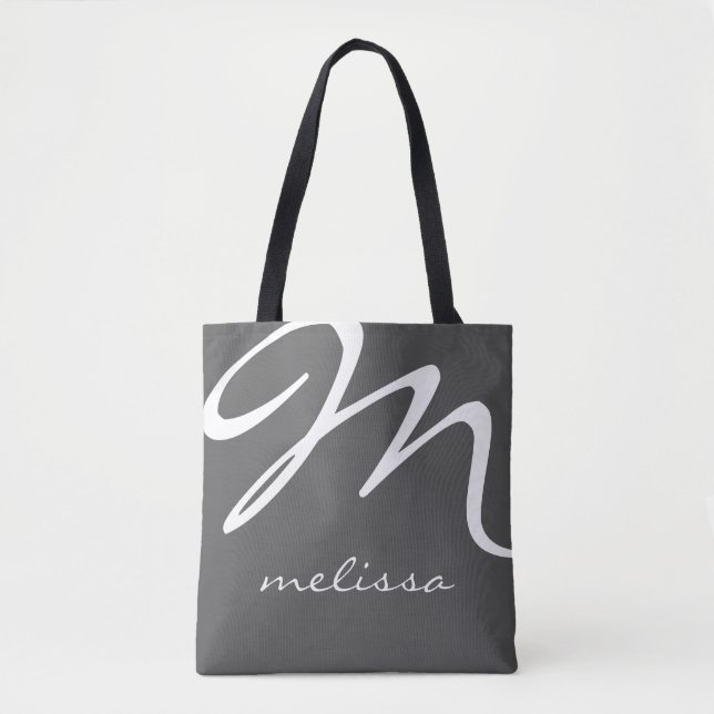 all-over-print Grey Medium Tote bag with name (Front)