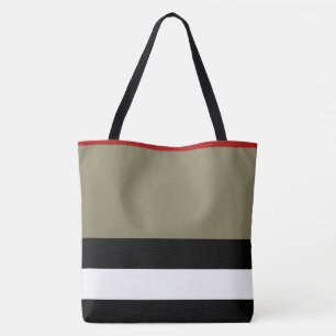 All Over Print Large Tote - Black Red Stripe