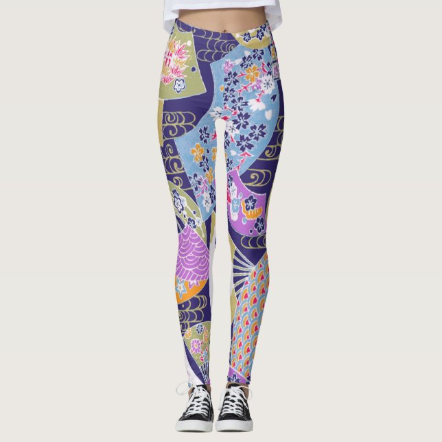 All-Over-Print Leggings Japanese Hand fan Design (Front)