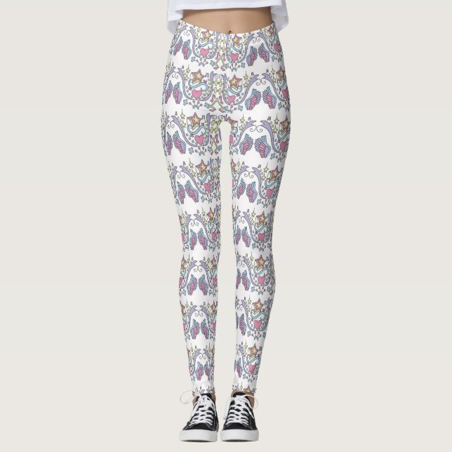 All-Over-Print Leggings Wing Heart Star Design (Front)