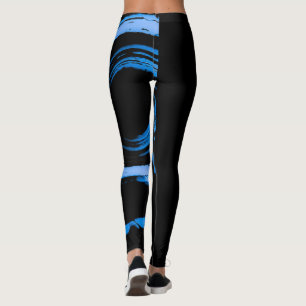 All Over Print Leggings with Blue Twirl on Black