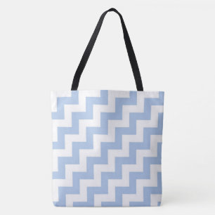 All-Over-Print Light Blue & White Diagonal Zigzags Tote Bag