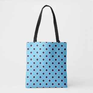 All-Over-Print Navy Polka Dots on Light Blue Tote
