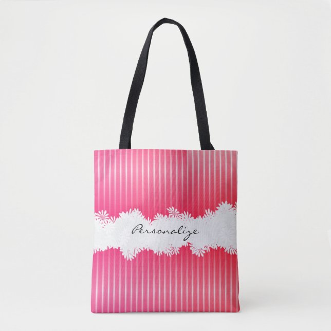 All Over Print Pretty Pink Stripes Tote Bag (Front)