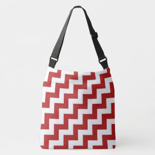 All-Over-Print Red and White Diagonal Zigzags Crossbody Bag