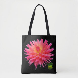 All-Over-Print Red Pink Dahlia & Bud Tote Bag