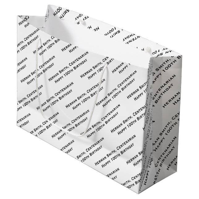 All-over Print Repeating Your Text - Black/White Large Gift Bag (Front Angled)
