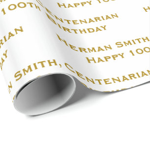 All-over Print Repeating Your Text - Gold/White Wrapping Paper