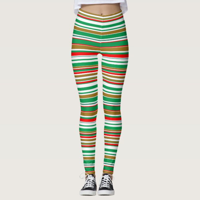  All-over print Striped Christmas Holiday Leggings (Front)