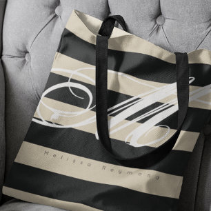 all-over-print tote bag with large black stripes