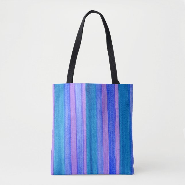 All-Over-Print Turquoise, Blue, Violet Stripes Tote Bag (Front)