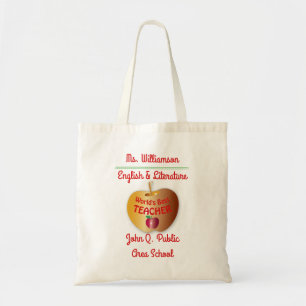 All Over Print World's Best Teacher Name   School Tote Bag