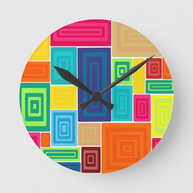 All Over Rectangles Round Clock (Front)